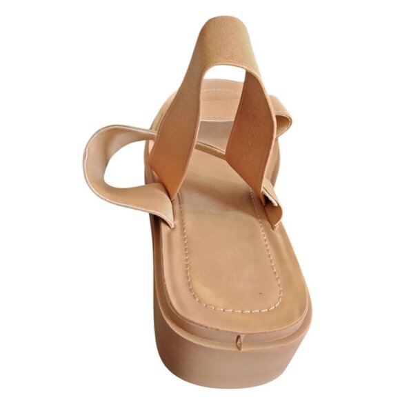 Mysoft Womens Sandals Size 9 Low Wedge Elastic Strap Platform Beige - Picture 10 of 12
